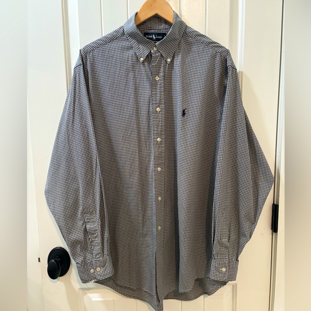 Ralph Lauren Button Down Plaid Shirt Size L 16 1/2 Sleeve 34 35 Yarmouth